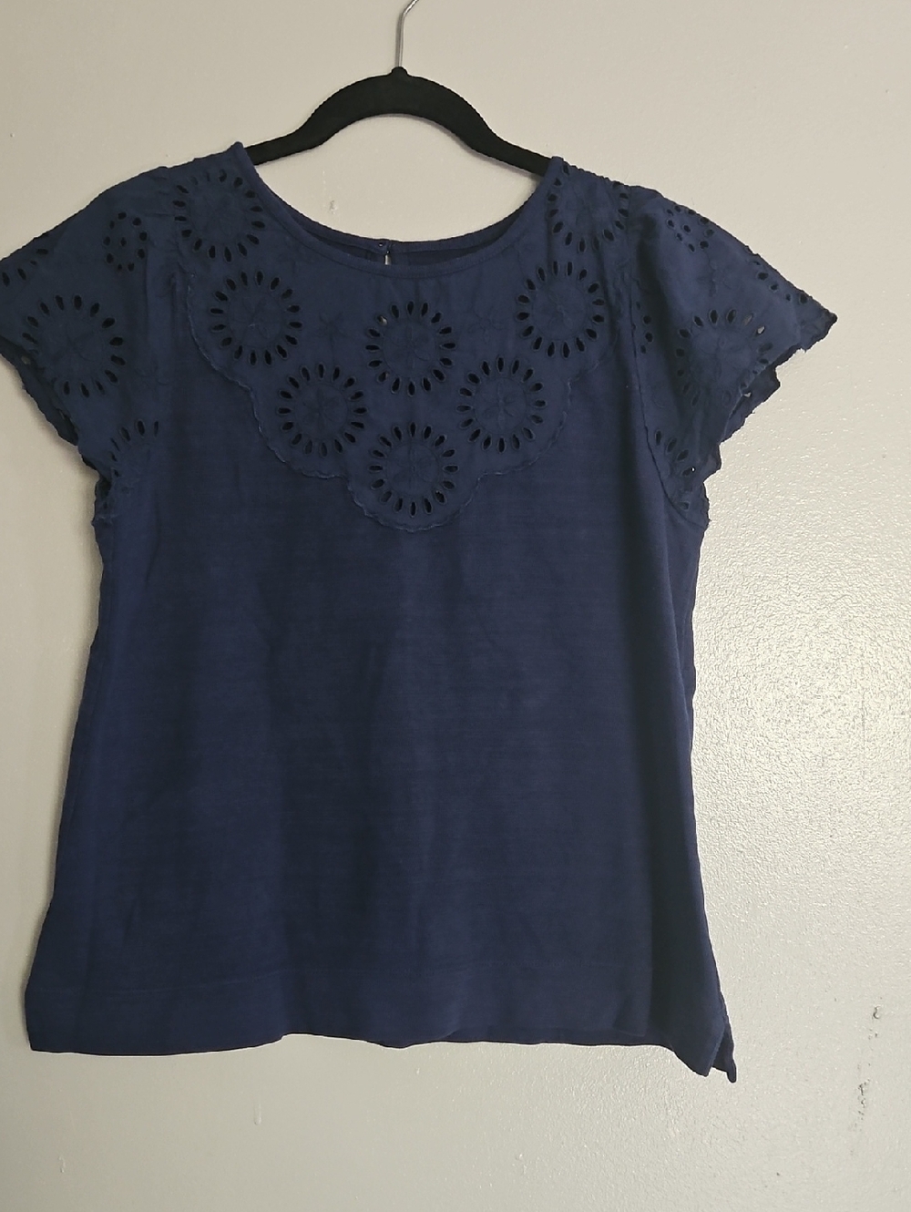 LOFT Navy Eyelet Scoop Neck Short Sleeve Top